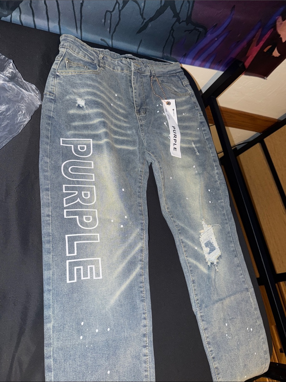 Purple Brand Men’s Slim Light Blue Distressed Jeans
